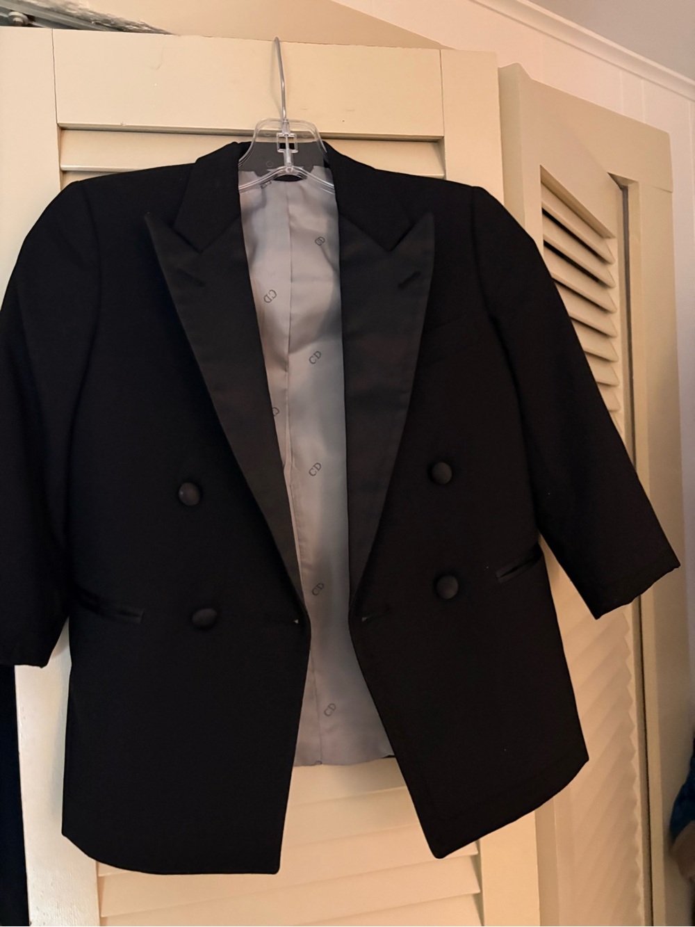 Dior Black Double-Breasted Kids Blazer with Satin Lapels